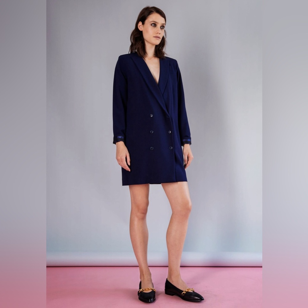 Rodebjer Vira Oversized Blazer Dress Navy Blue Size Small